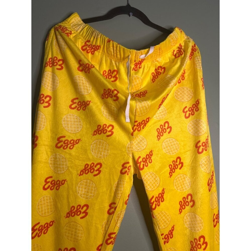 Eggo Men's Lounge Pants Size L Yellow Novelty Graphic Y2K Retro Comfy Pajama - Picture 2 of 5